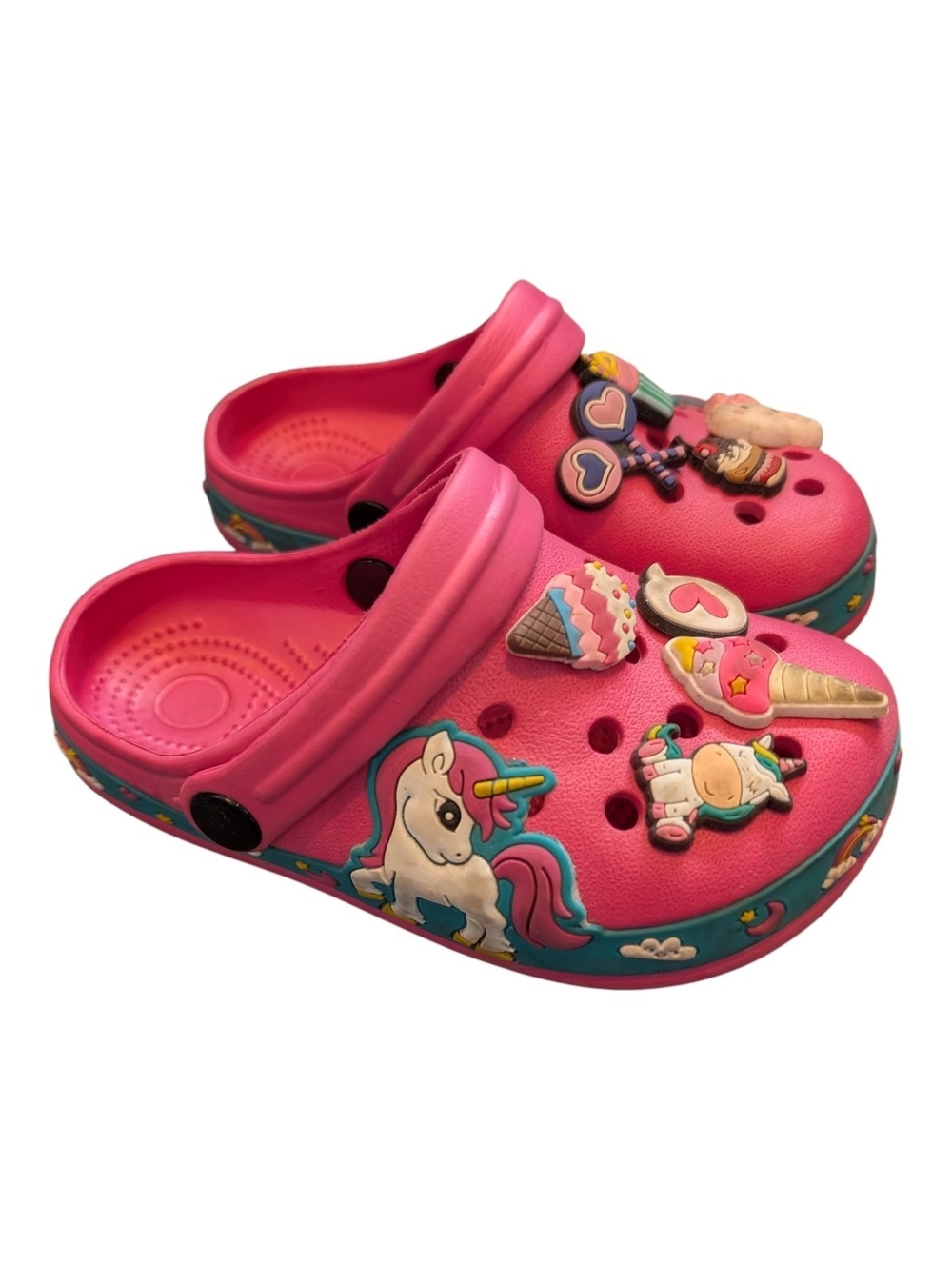 Girls' Pink Unicorn & Ice Cream Charm Clog Sandals with Adjustable Strap